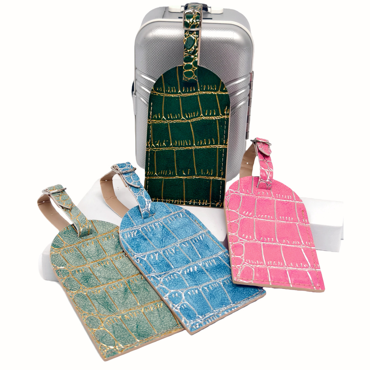 Luggage Tag Leather - Багажная бирка с тиснением крокодила золотого/серебряного